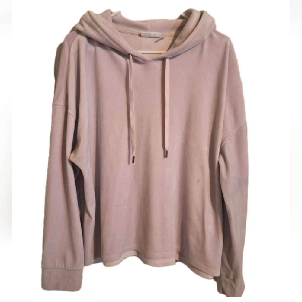 DKNY Sport Velour Embossed-Logo Pullover Hoodie Size XL Lavender Purple Women’s